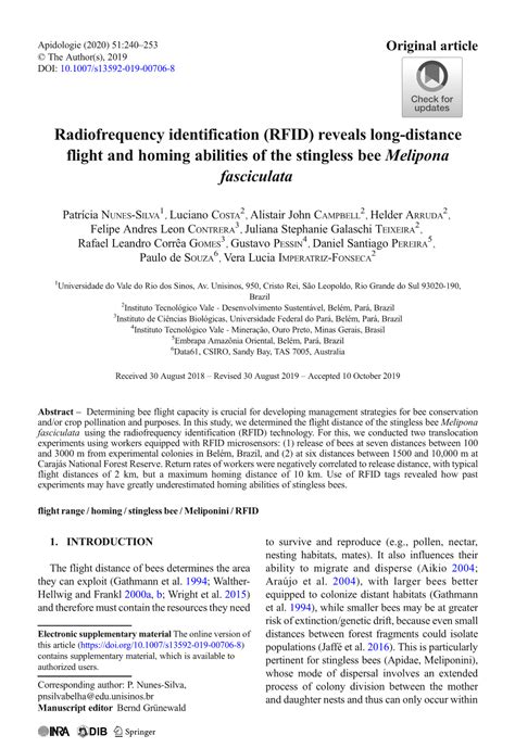 Radiofrequency Identification (RFID) Reveals Long-Distance Flight and ...