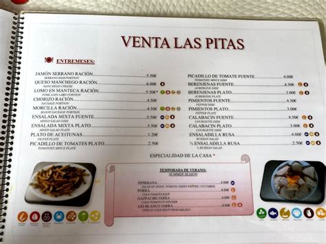 Carta Del Restaurante Venta Las Pitas M Laga