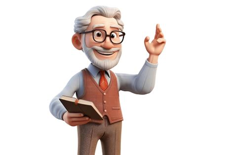 Personagem De Desenho Animado 3d De Professor Gentil Em Fundo