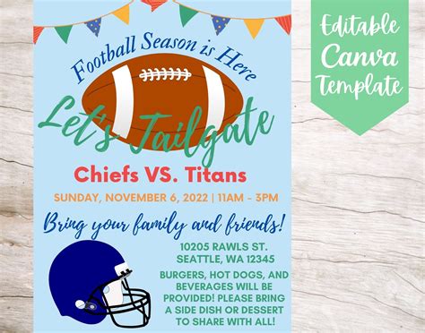 Editable And Printable Football Tailgate Party Invitation Flyer