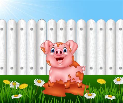 Cartoon Funny Pig Playing In The Mud Stock Vector - Illustration of ...