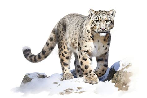 Beautiful Snow Leopard Panthera Uncia Standing On A Snowy Ledge