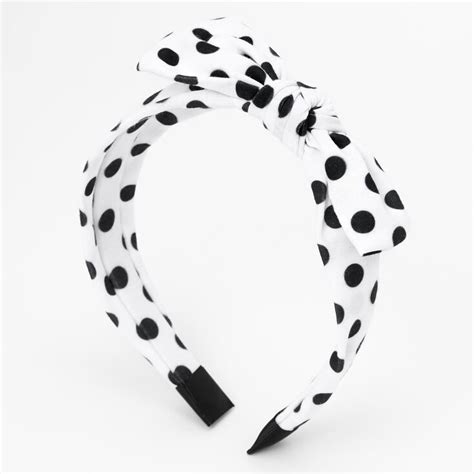 Claires Club White And Black Polka Dot Bow Headband Claires Us