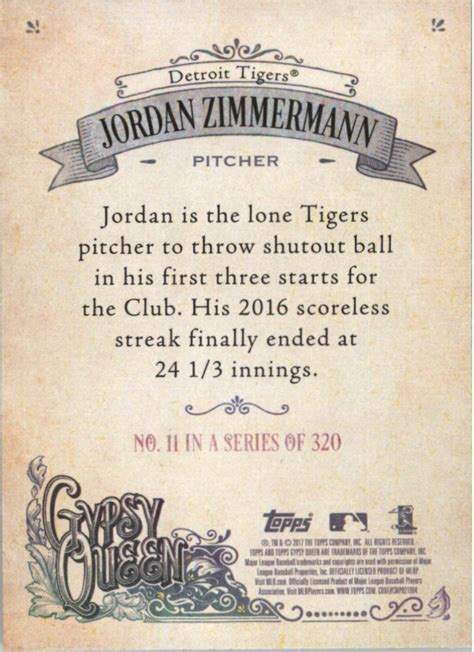 2017 Topps Gypsy Queen Missing Blackplate 11 Jordan Zimmermann EBay