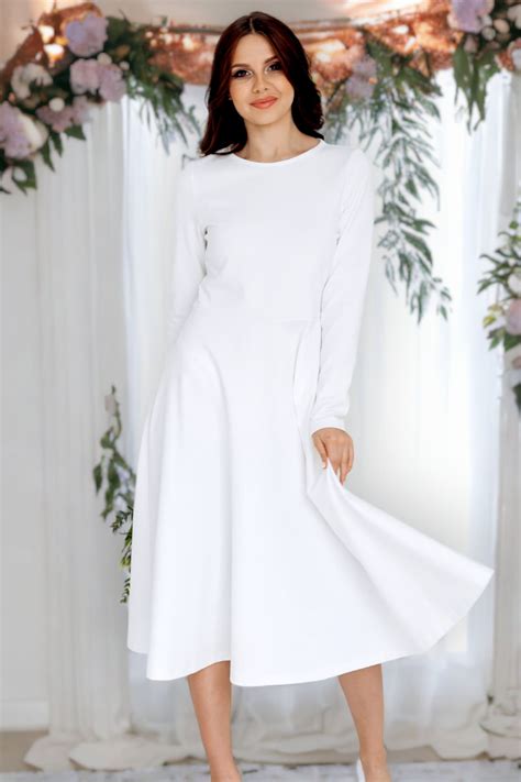 Long Sleeve White Midi Dress Dress For Fall Winter Size S Etsy