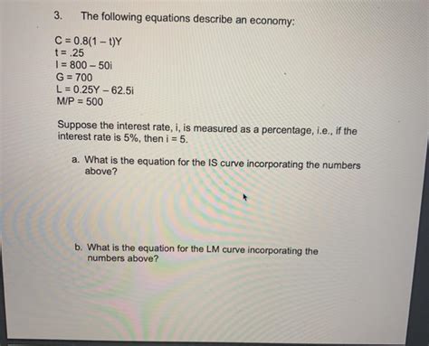 Solved The Following Equations Describe An Economy C Chegg