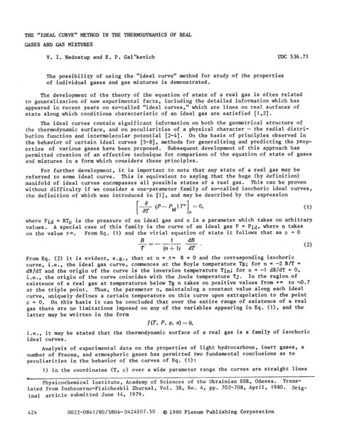 PDF The Ideal Curve Method In The Thermodynamics Of Real Gases And