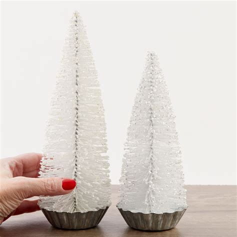 Glittered White Bottle Brush Tree Set Table Decor Christmas And