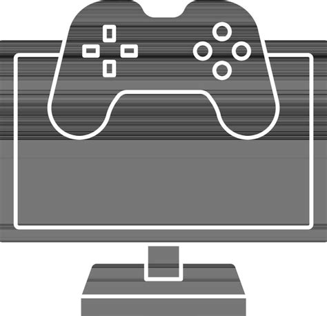 Computer With Video Game Icon Or Symbol In Black And White Color