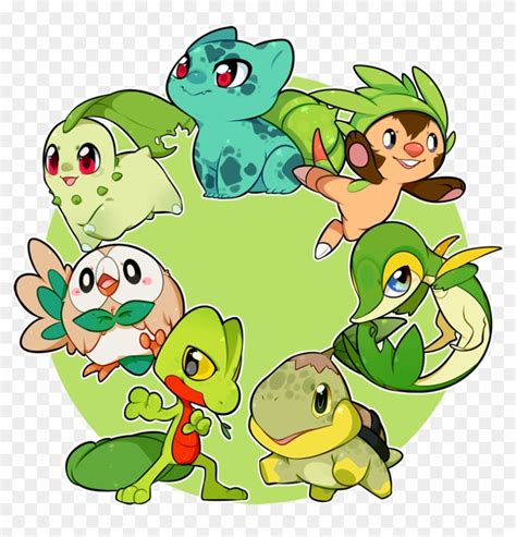 Pokétrends - All Grass Type Pokemon Starters, HD Png Download - 810x795 ...