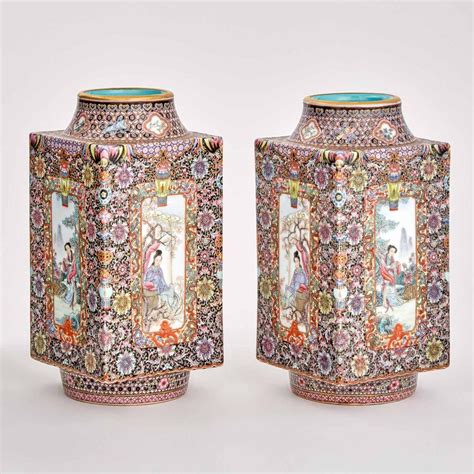 Pair Of Chinese Famille Rose Enameled Porcelain Vases