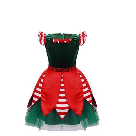 Iefiel Enfant Fille Robe Noël Déguisement Lutin De Noël Princesse