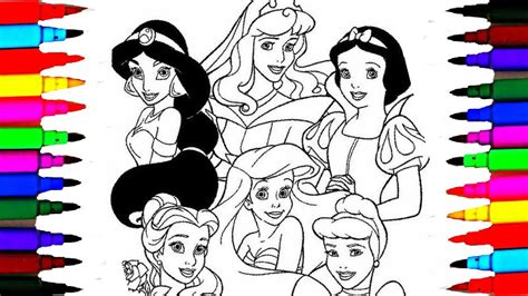 How To Draw And Paint Disney Princess Coloring Pages L Learn Colors For