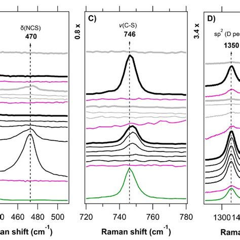 In situ Raman μSEC spectra of the CuSCN layer spectral regions of