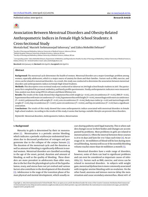 PDF Association Between Menstrual Disorders And Obesity Related