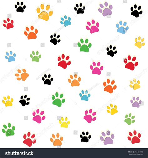 Vektor Stok Colorful Paw Prints Pattern Vector Illustration Tanpa Royalti 465487178 Shutterstock