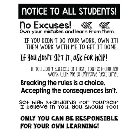 Black and White Classroom Rules Poster: Notice to All Students PRINTABLE B&W - Etsy