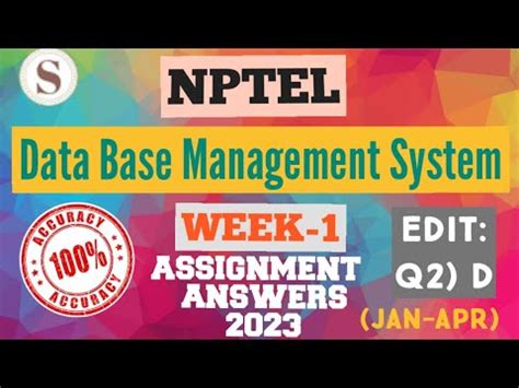 Data Base Management System Nptel Week Assignment Answers