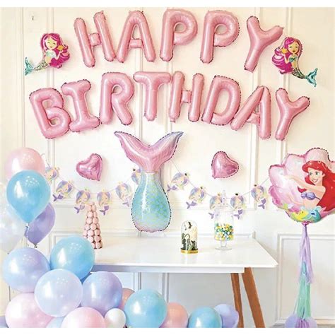 Jual Paket Set Balon Ulang Tahun Dekorasi Set Happy Birthday Mermaid