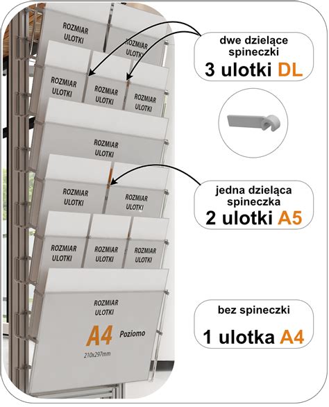 Składany stojak na ulotki 6 kieszeni A4 A5 i DL miejsce na LOGO