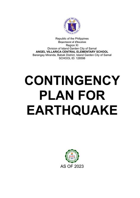 Angel Villarica Contigency Plan For Earthquake Pdf