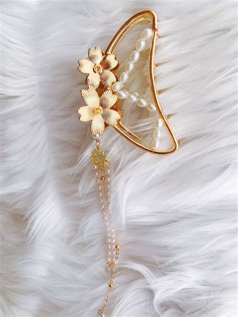 Metal Butterfly Hair Clips Pearl Flower Hair Claw Gold Color Etsy