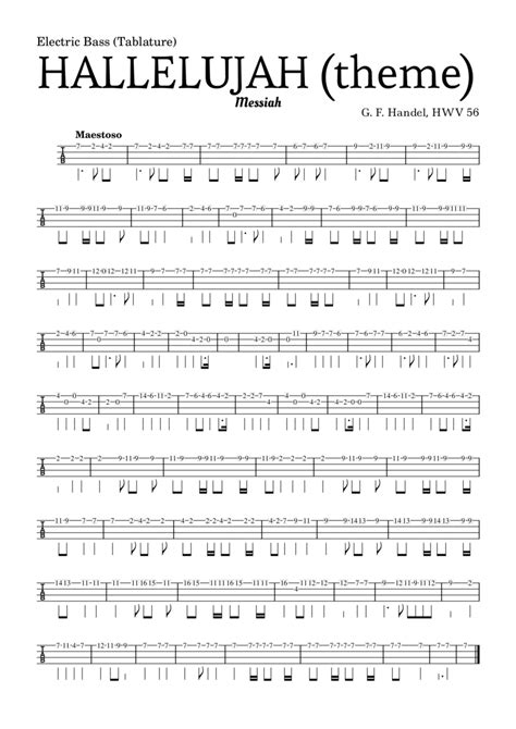 Aleluia HALLELUJAH Of The Messiah For Electric Bass Tablature