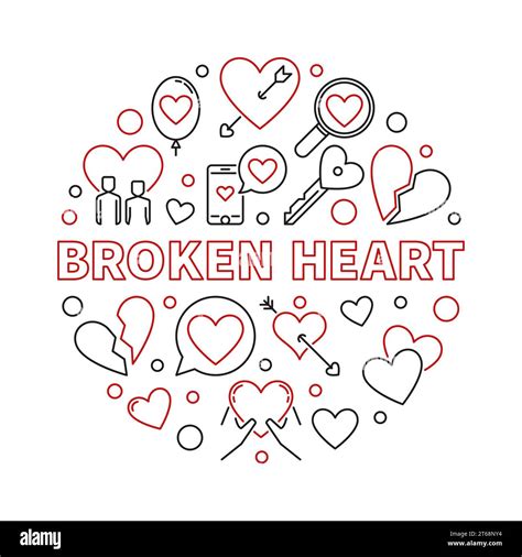 Broken Heart Vector Round Concept Illustration In Thin Line Style Stock Vector Image And Art Alamy