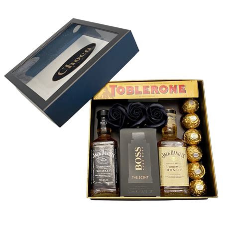 Cutie Cadou Chocobox Pentru Barbati Cu Parfum Hugo Boss Praline Ferrero Rocher Si Jack