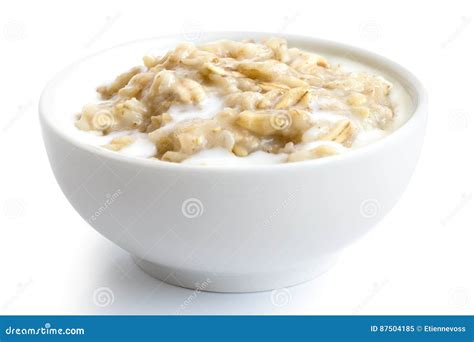 Cooked Whole Porridge Oats In White Ceramic Bowl Isolated On White ...