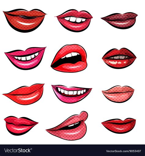 Set Of Pop Art Lips On A White Background Vector Image