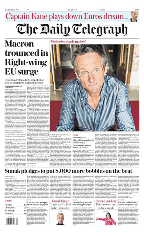 Daily Telegraph Front Page 10th Of June 2024 Tomorrows Papers Today