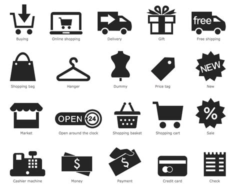 Black And White Shopping Icons On A White Background