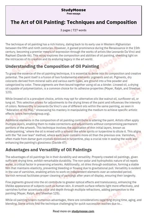 The Art Of Oil Painting Techniques And Composition Free Essay Example