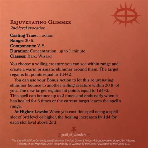 Rejuvenating Glimmer A 2nd Level Evocation Spell For Bards And