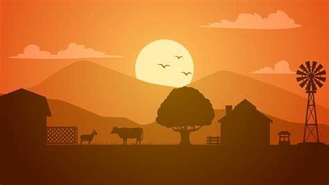 Farmland Silhouette Landscape Vector Illustration Scenery Of Livestock