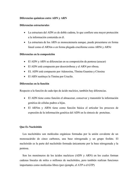 Diferencias químicas entre adn y arn PDF