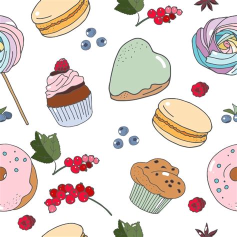 Premium Vector Sweets Desserts And Berries Seamless Pattern