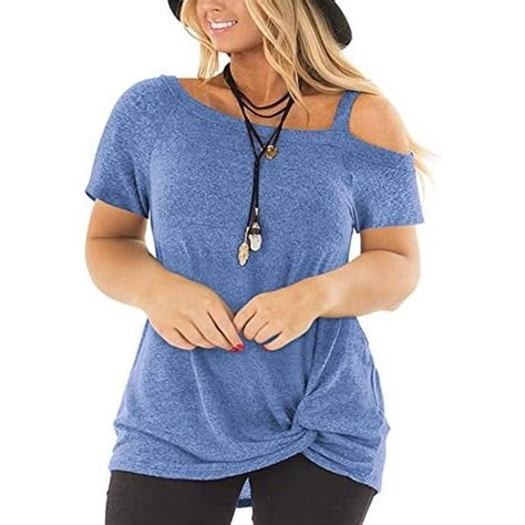 Shibever Womens Plus Size Tops Summer Casual Short Sleeve Loose Fit