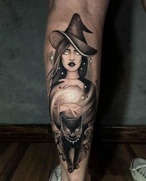 Tatuagem Na Perna De Bruxa Gato Pinterest Wiccan Tattoos