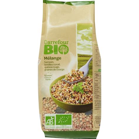 Mélange sarrasin lentilles quinoa CARREFOUR BIO le sachet de 400g à