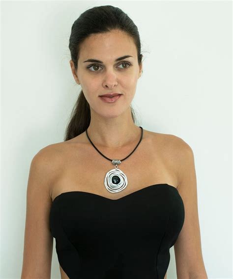 Black Leather Necklace Wrapped Stone Pendant Statement Necklace