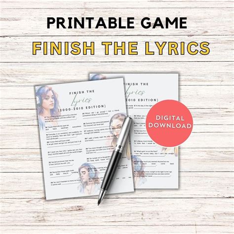 Finish The Lyrics Game Guess The Lyrics Printable Game Song Challenge