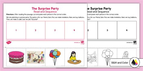 Kindergarten The Surprise Party Read And Sequence Activity