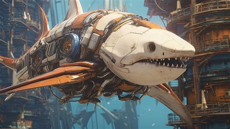 Premium AI Image | Mecha shark digital art illustration