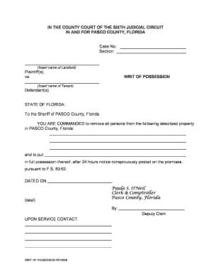 Writ Of Possession Fill And Sign Printable Template Online