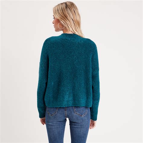 Pull Col Montant Bleu Canard Femme Vibs