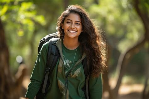 Premium Ai Image Young Indian College Girl Holding Backpack And Books