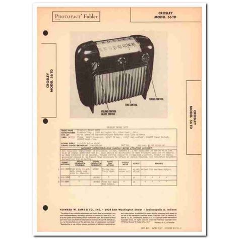 Crosley Model Td Tube Am Radio Receiver Sams Photofact Manual On