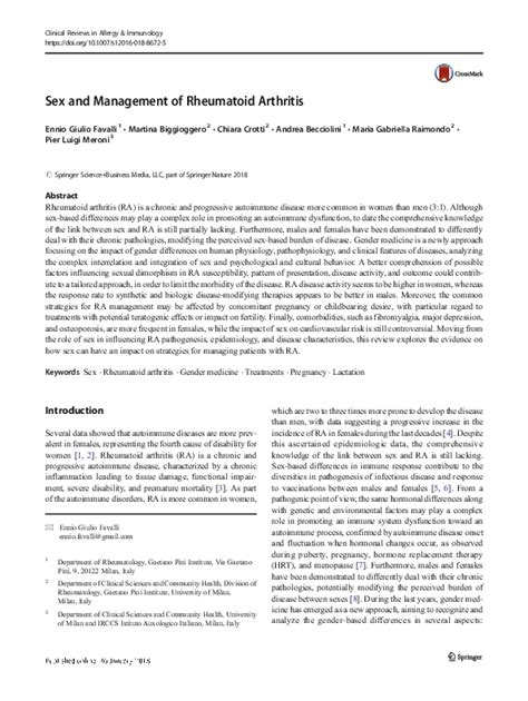 Pdf Sex And Management Of Rheumatoid Arthritis Martina Biggioggero